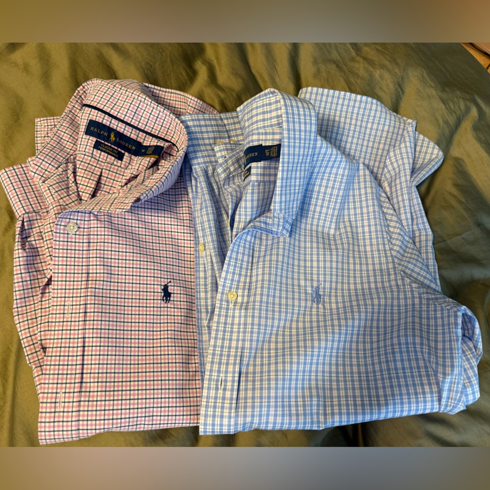 Ralph Lauren Pink and Blue Plaid Button Down Shirts